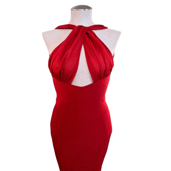 Oh Polly True Red Halter Twist Keyhole Open Back Maxi Dress 11937D Size 0 NEW - Picture 14 of 15